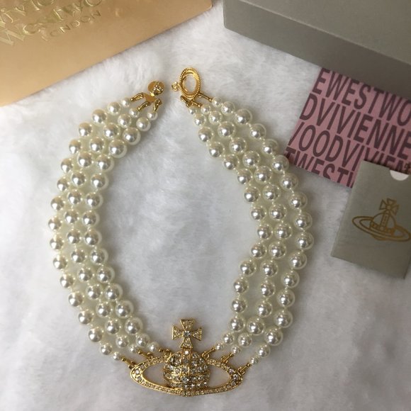 Vivienne Westwood Three Row Pearl Bas Relief Choker New - Picture 7 of 7